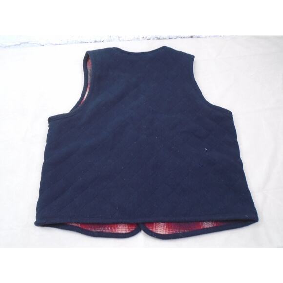 Womens Eddie Bauer Reversible Red Plaid wool Blend Button Pockets Large - Picture 5 of 6